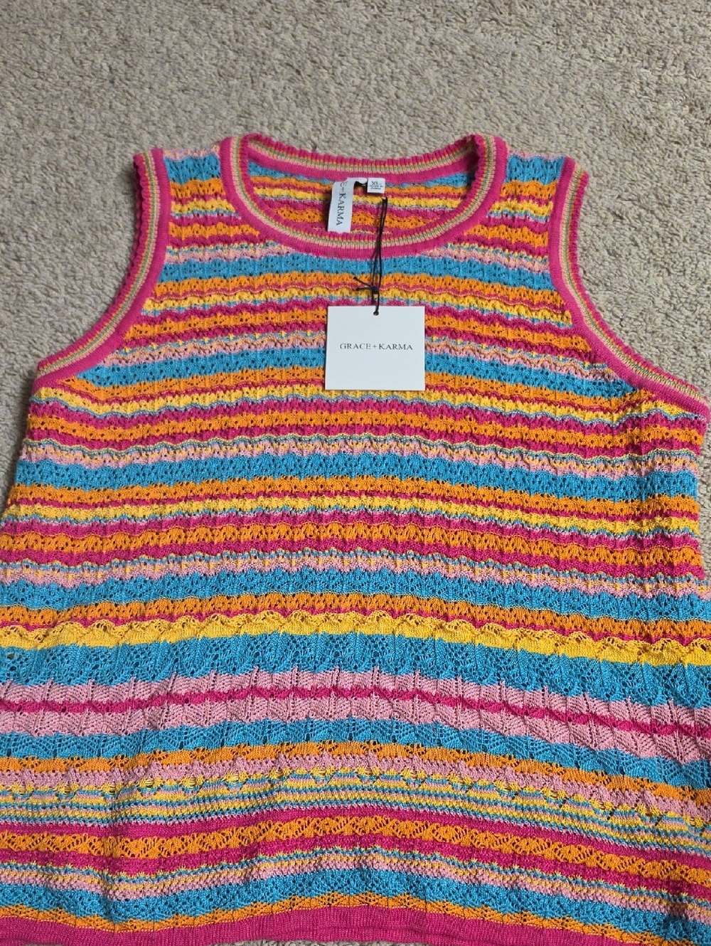 NWT Beautiful Grace + Karma Multicolor Sleeveless Sweater Vest Sz XL